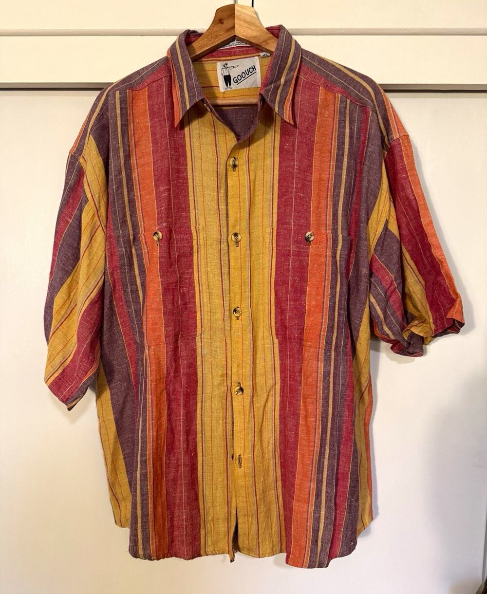 Goouch Men's XL Striped Multicolor Short Sleeve Button-Up Shirt w/ Pockets